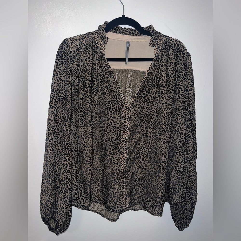 Anthropologie Black and Tan Leopard Blouse